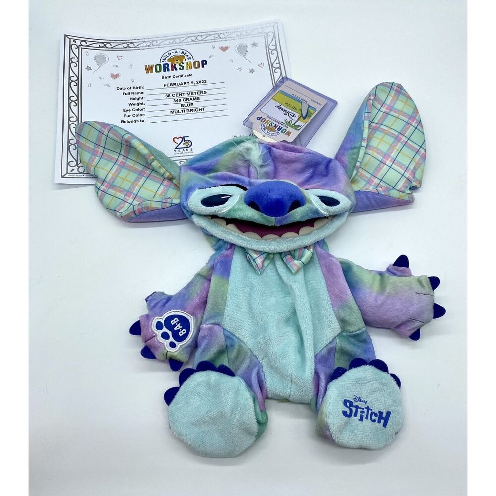 Build a Bear Tie Dye Spring Stitch Purple Aqua Green Blue Disney NWT Unstuffed